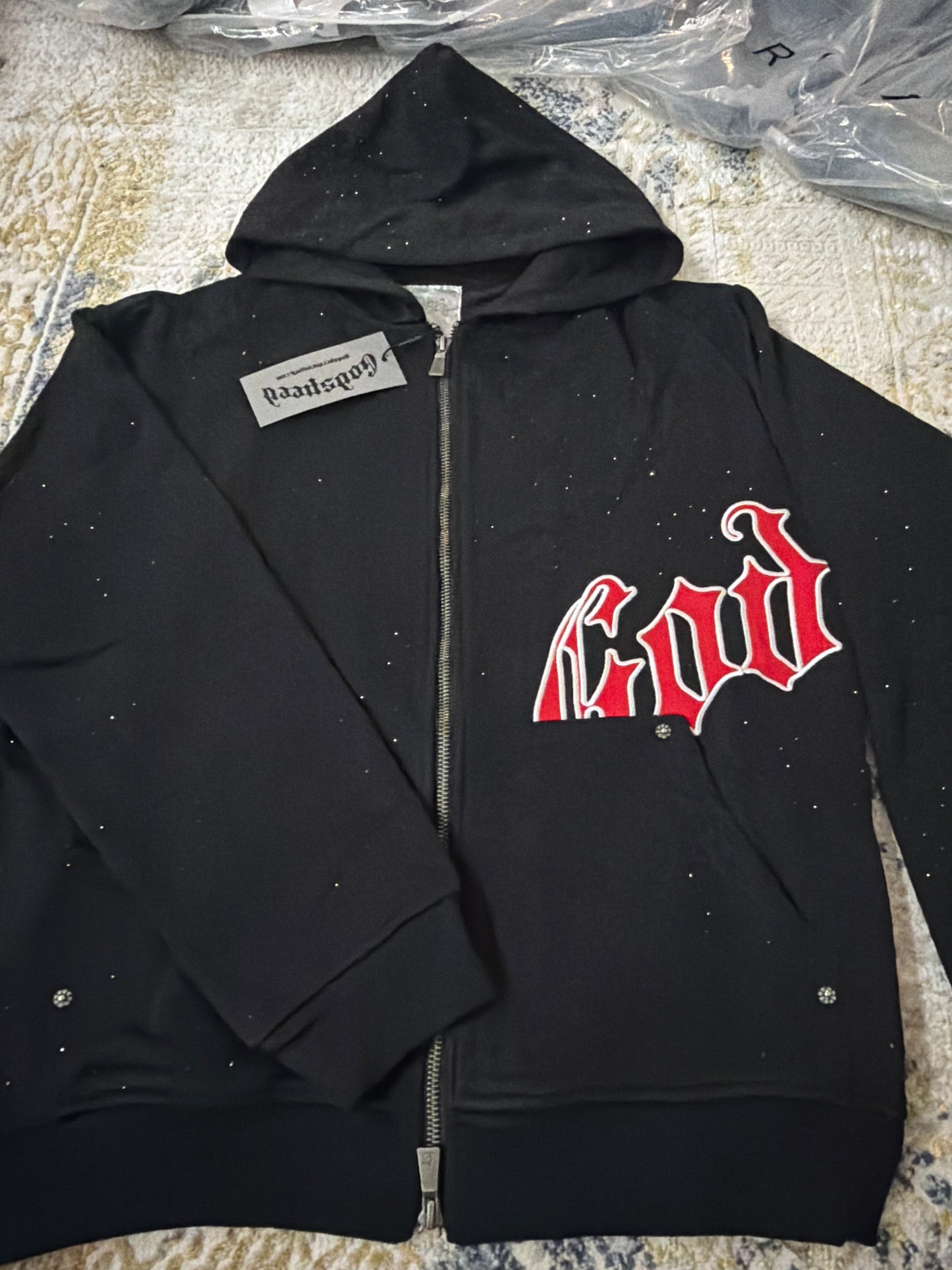Black/red rhinestone Godspeed sweater