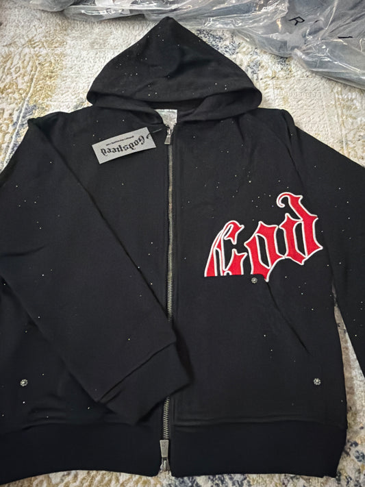 Black/red rhinestone Godspeed sweater