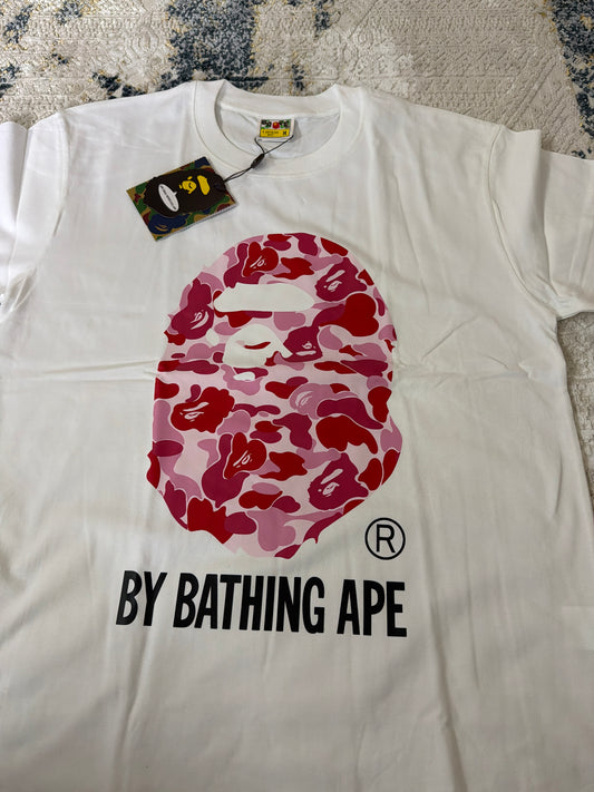 White on pink Bape tee