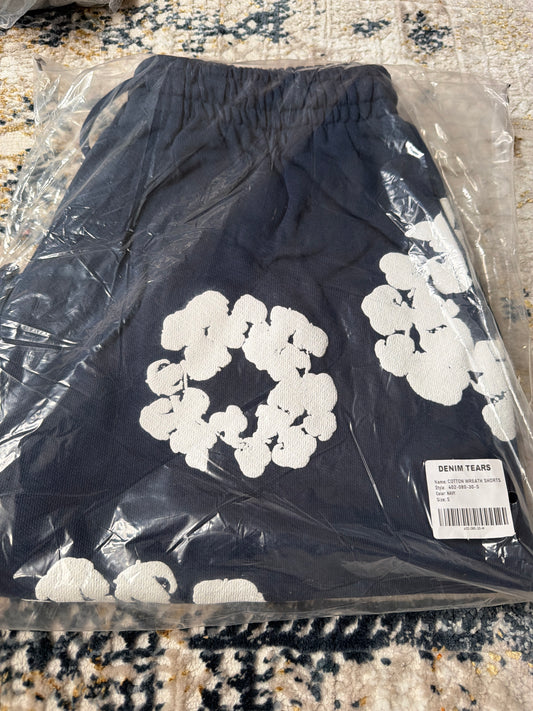 Navy blue denim shorts
