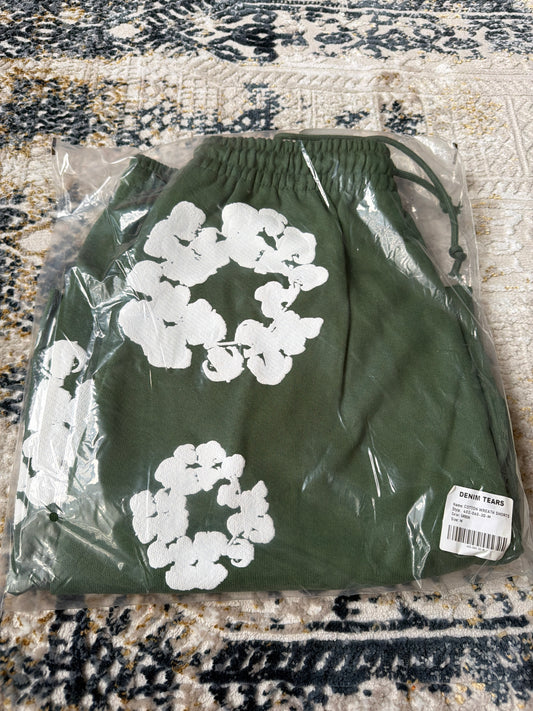 Green denim shorts